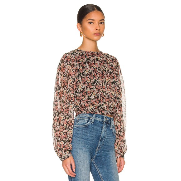 Bardot Revolve Women's Annie Floral Blouse Long Sleeve Top Lightweight Small - Picture 1 of 8